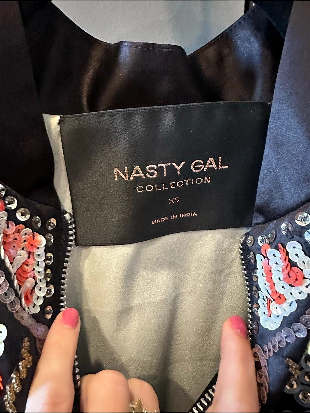 Nasty Gal Collection Sequin Embellished Bomber Jacket Black XS - Picture 3 of 9